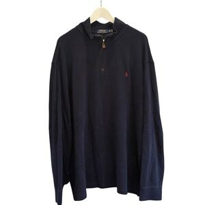 Polo Ralph Lauren Mens Navy Sweater 1/4 Zip 100% Cotton Size XXL